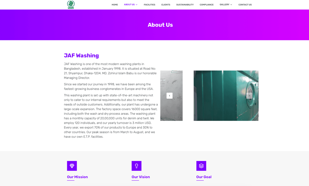 JAF Washing Plant Ltd. Corporate Website screenshot 1